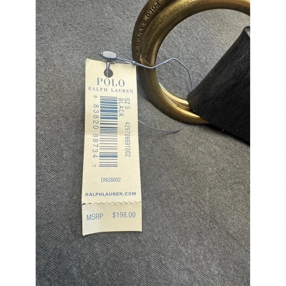 NWT Polo Ralph Lauren Womens Black Leather Double O-Ring Belt Brass Buckle S